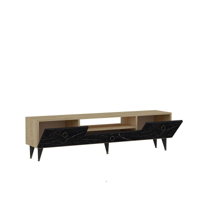 Suny TV Stand and Media Console - Black Marble Effect & Oak