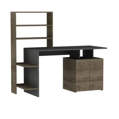 Lake Computer Desk with Cabinets and Shelves - Walnut & Anthracite