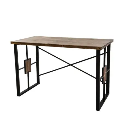 Lizbon Solid Wood Metal Computer Desk - Walnut & Black