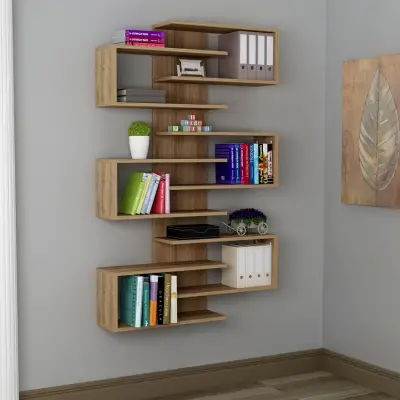 Rozalin Bookcase with Geometric Shelves - Walnut