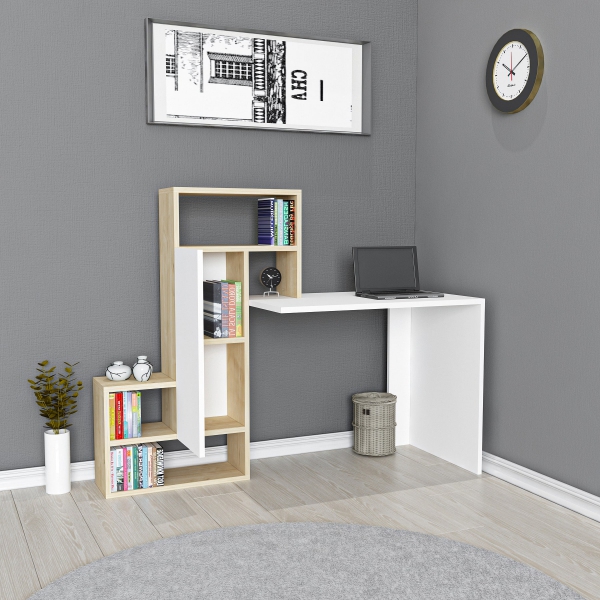 Segoro Computer Desk with Cabinets and Shelves - White & Oak