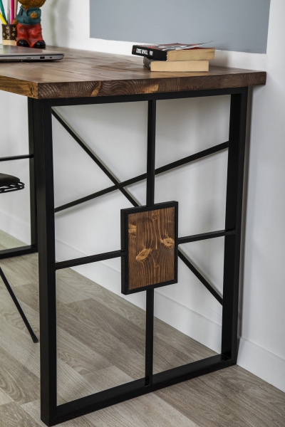 Lizbon Solid Wood Metal Computer Desk - Walnut & Black