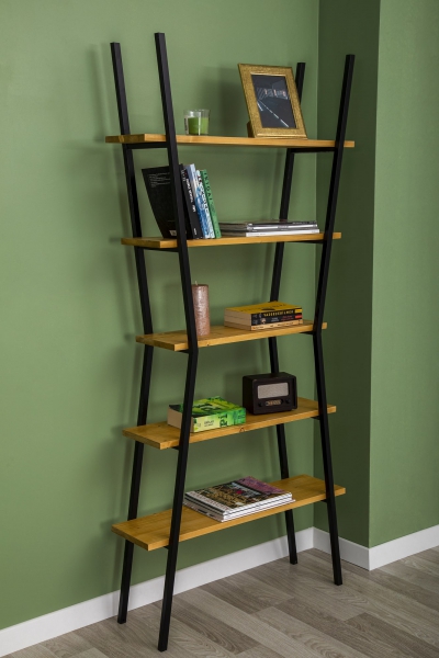 DISCONTINUED - Star Wood Bookcase with Metal Frame - Oak & Black