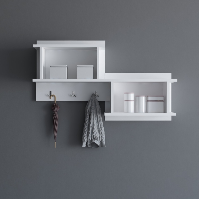 Terra Multi Purpose Cabinet Shelf with Hooks - White