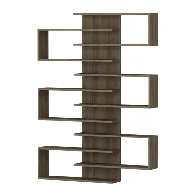 Rozalin Bookcase with Geometric Shelves - Walnut