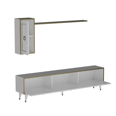 Antonia TV Stand and Entertainment Center - White & Gold Band