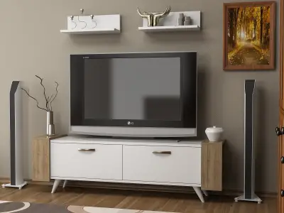 Zeya TV Stand and Entertainment Center - White & Walnut