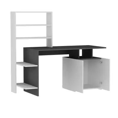 Lake Computer Desk with Cabinets and Shelves - White & Anthracite