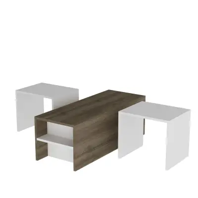 DISCONTINUED - Cella Nesting Coffee Table with Storage Shelves, Set of 3 - White & Walnut