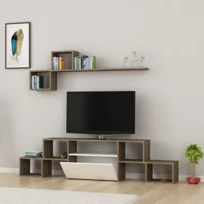 Perle TV Stand and Entertainment Center - White & Walnut