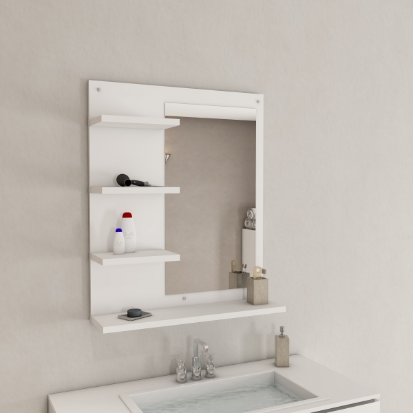 Tamina Whatnot Etajer Shelf with Mirror - White