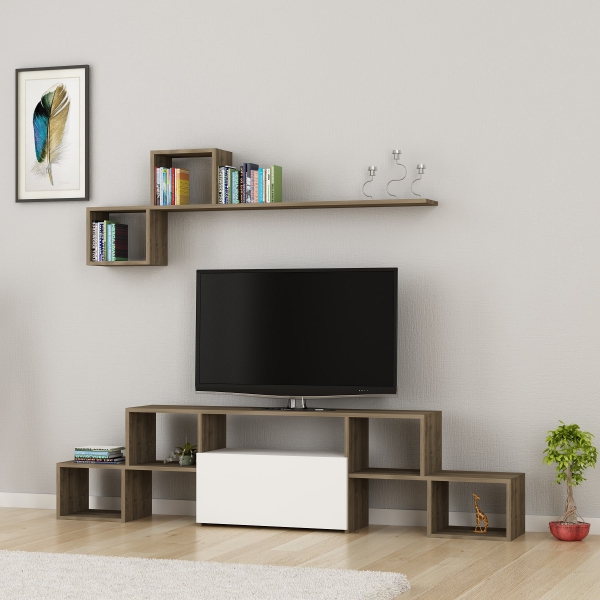 Perle TV Stand and Entertainment Center - White & Walnut