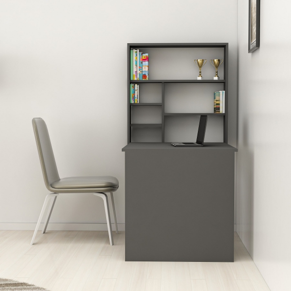 Merril Wall Mounted Foldable Computer Desk with Shelves - Anthracite