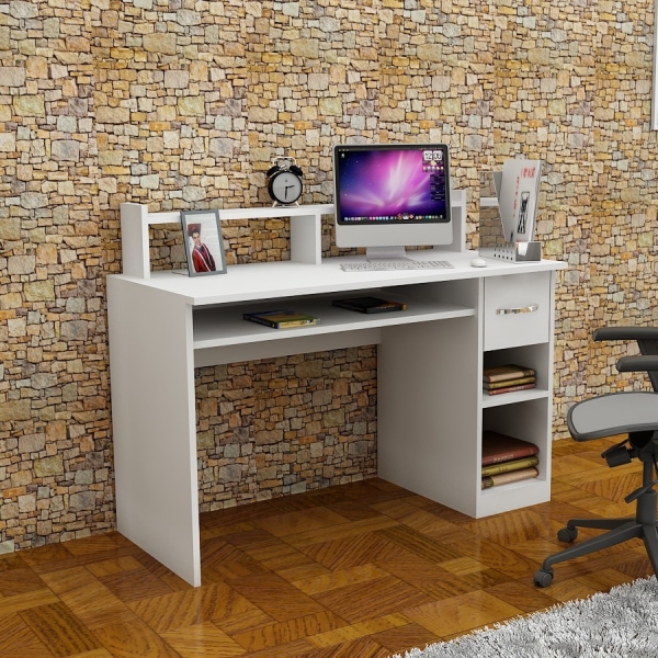 Milanos Computer Desk with Drawer and Shelves - White