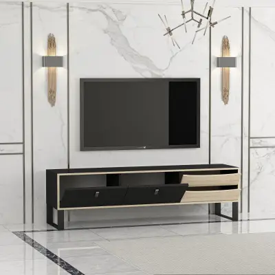 Mosso TV Stand and Media Console - Black & Oak