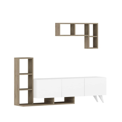 Sole TV Stand and Entertainment Center - White & Walnut