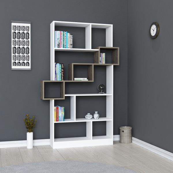 Andree Bookcase with Accent Shelves - White & Walnut