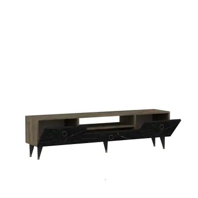 Suny TV Stand and Media Console - Black Marble Effect & Walnut