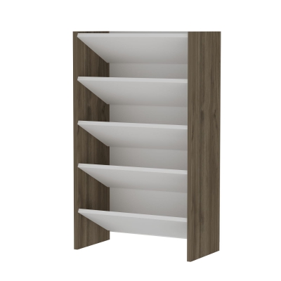 Elarco 4 Tier Shoe Storage Shelf - White & Walnut