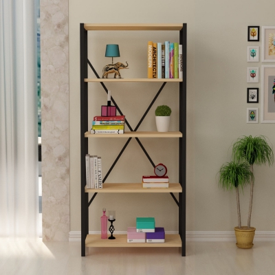 Hilda Metal Manufactured Wood Bookcase - Oak & Black