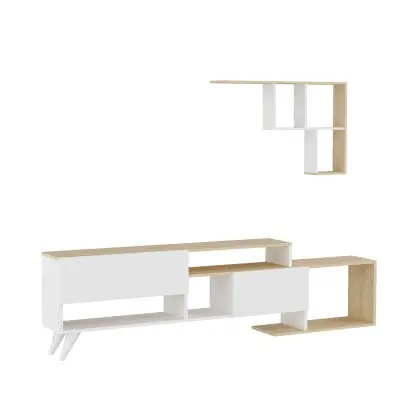 Pilmin TV Stand and Entertainment Center - White & Oak