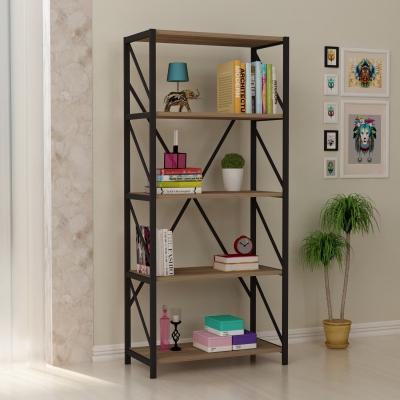 Hilda Metal Manufactured Wood Bookcase - Walnut & Black