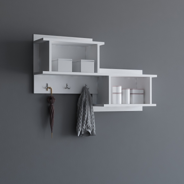 Terra Multi Purpose Cabinet Shelf with Hooks - White