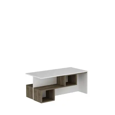 Floro Coffee Table with Storage Shelves - White & Walnut