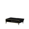 Frida Coffee Table with Storage Cabinet Shelf - Black Marble Effect and Gold Band