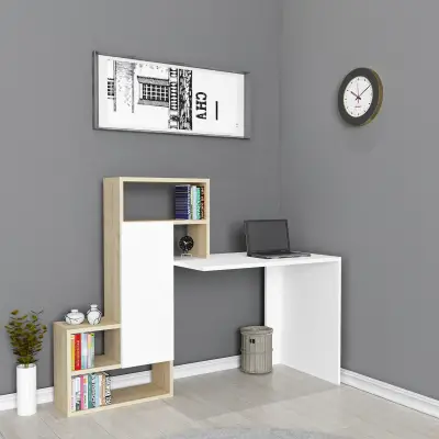 Segoro Computer Desk with Cabinets and Shelves - White & Oak