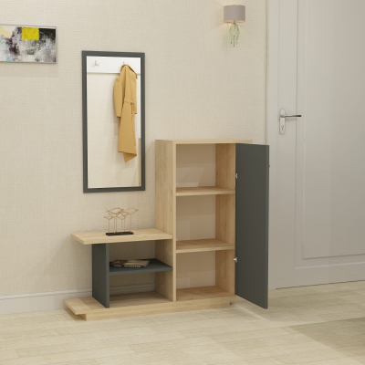 Albero Dresuar with Cabinet, Shelves and Mirror - Anthracite & Oak