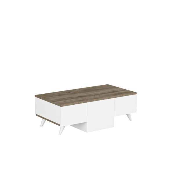 Anima Coffee Table with Storage Cabinets - White & Walnut