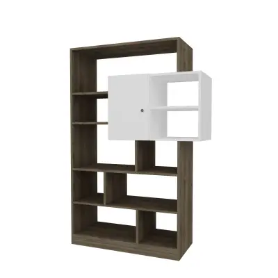 Douro Bookcase with Cabinet and Shelves - White & Walnut