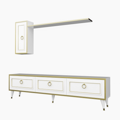 Antonia TV Stand and Entertainment Center - White & Gold Band