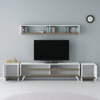 Callis TV Stand and Entertainment Center - White & Walnut