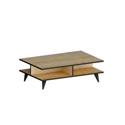 Crystal Coffee Table with Storage Shelves - Oak & Black Band