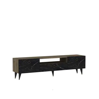 Suny TV Stand and Media Console - Black Marble Effect & Walnut