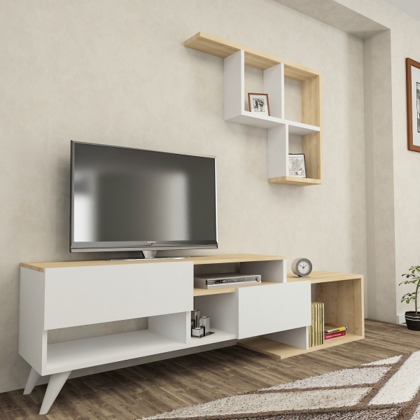 Pilmin TV Stand and Entertainment Center - White & Oak