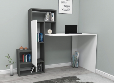 Segoro Computer Desk with Cabinet and Shelves - White & Anthracite 