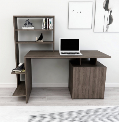 Lake Computer Desk with Cabinets and Shelves - Walnut