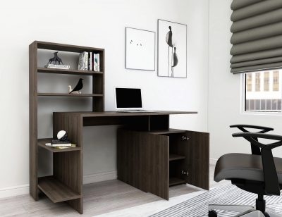 Lake Computer Desk with Cabinets and Shelves - Walnut