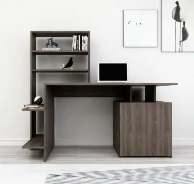 Lake Computer Desk with Cabinets and Shelves - Walnut