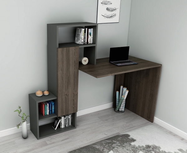 Segoro Computer Desk with Cabinet and Shelves - Walnut & Anthracite 