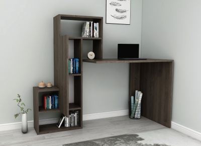 Segoro Computer Desk with Cabinet and Shelves - Walnut