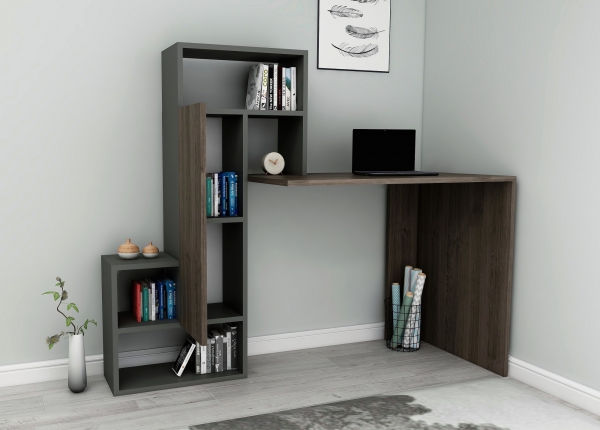 Segoro Computer Desk with Cabinet and Shelves - Walnut & Anthracite 