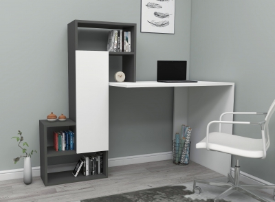 Segoro Computer Desk with Cabinet and Shelves - White & Anthracite 