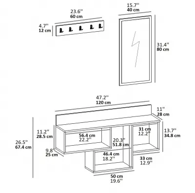 Placido Wall Mounted Dresuar Console Table with Mirror and Hooks - Anthracite