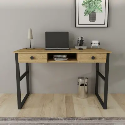 Valley Computer Desk with Drawers - Oak & Black