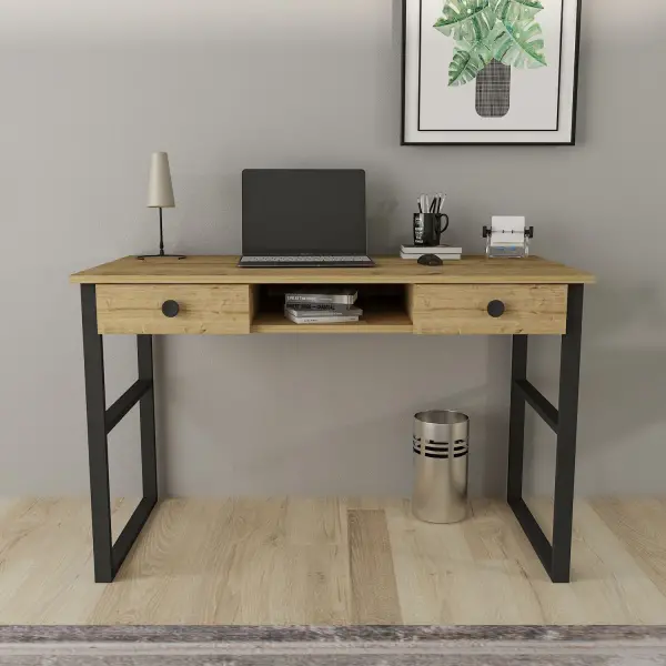 Valley Computer Desk with Drawers - Oak & Black