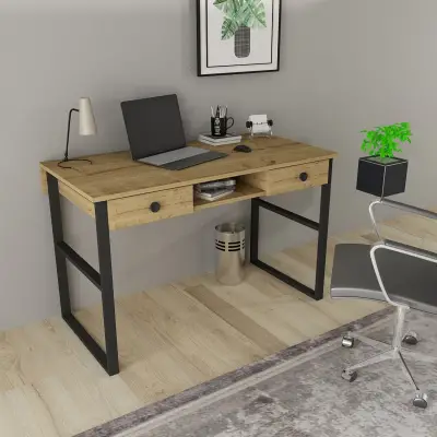 Valley Computer Desk with Drawers - Oak & Black